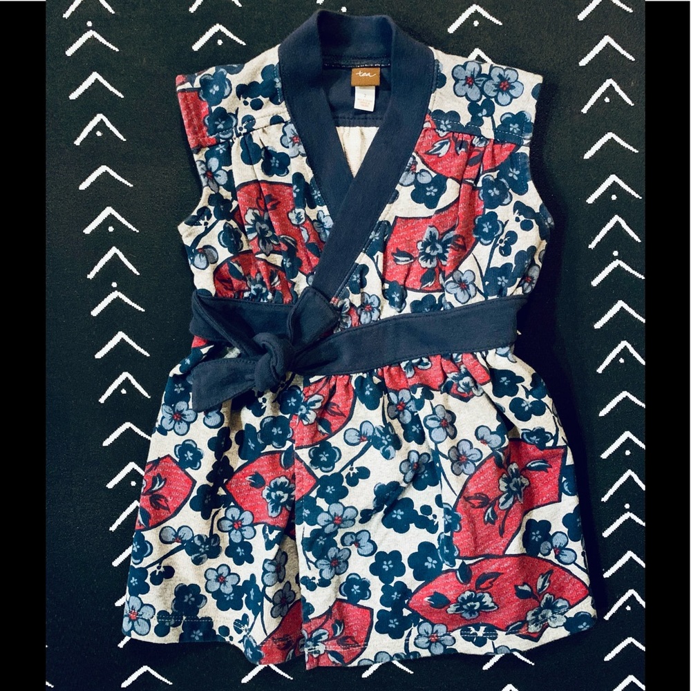 TEA COLLECTION WRAP DRESS KIMONO VEST TUNIC TOP JAPANESE FLORAL 2T 2 3 3T COTTON